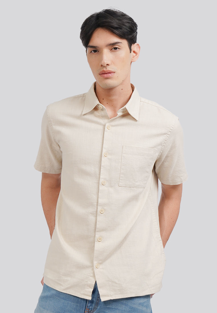 Linen Look Short Sleeve Shirt Beige