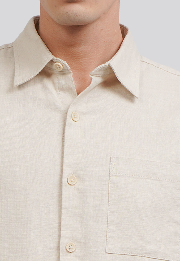 Linen Look Short Sleeve Shirt Beige