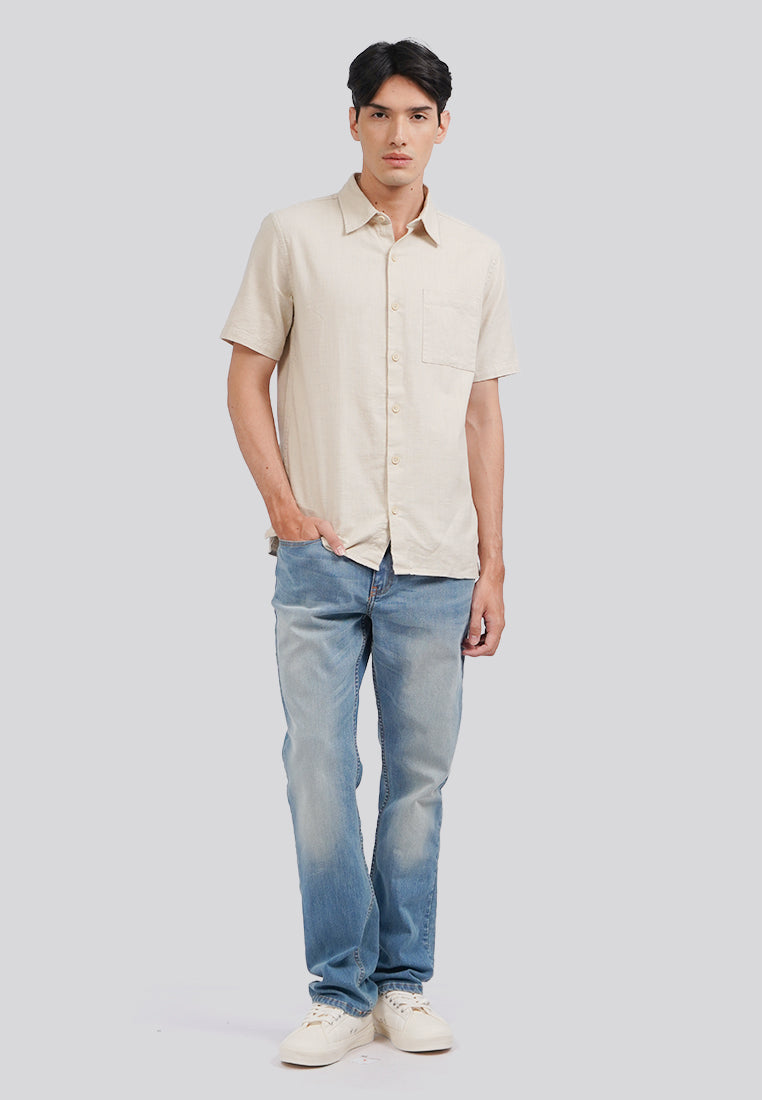 Linen Look Short Sleeve Shirt Beige