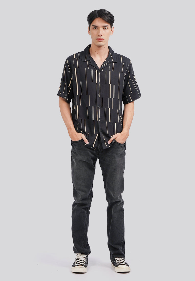 Regular Fit Printed Resort Shirt Black