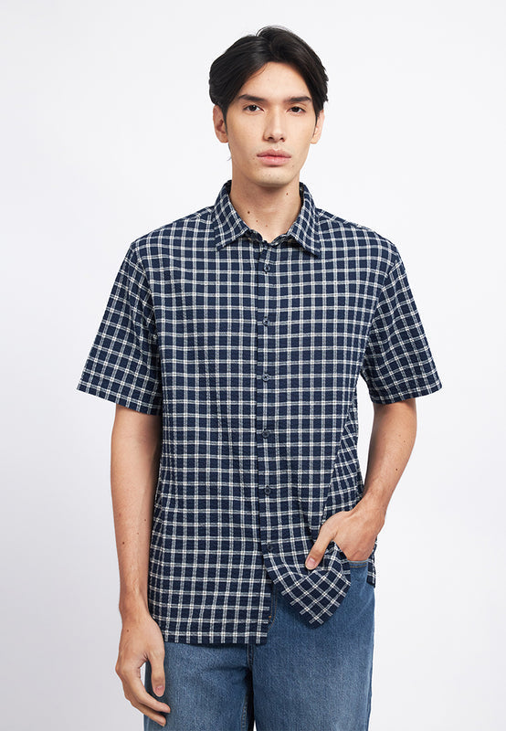 Printed Shirt Sleeve Seersucker Shirt