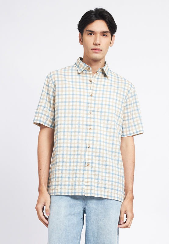 Printed Shirt Sleeve Seersucker Shirt