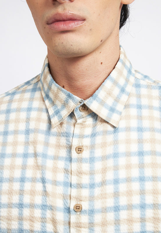 Printed Shirt Sleeve Seersucker Shirt