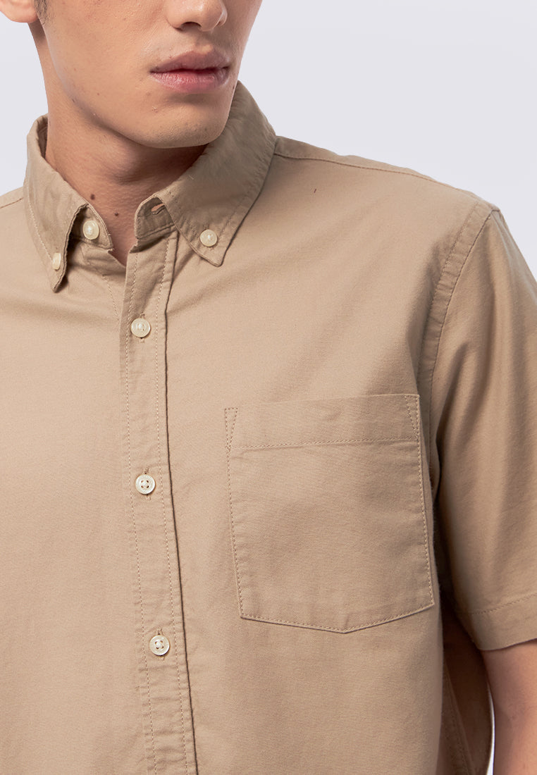 Regular Fit Short Sleeve Oxford Shirt Taupe