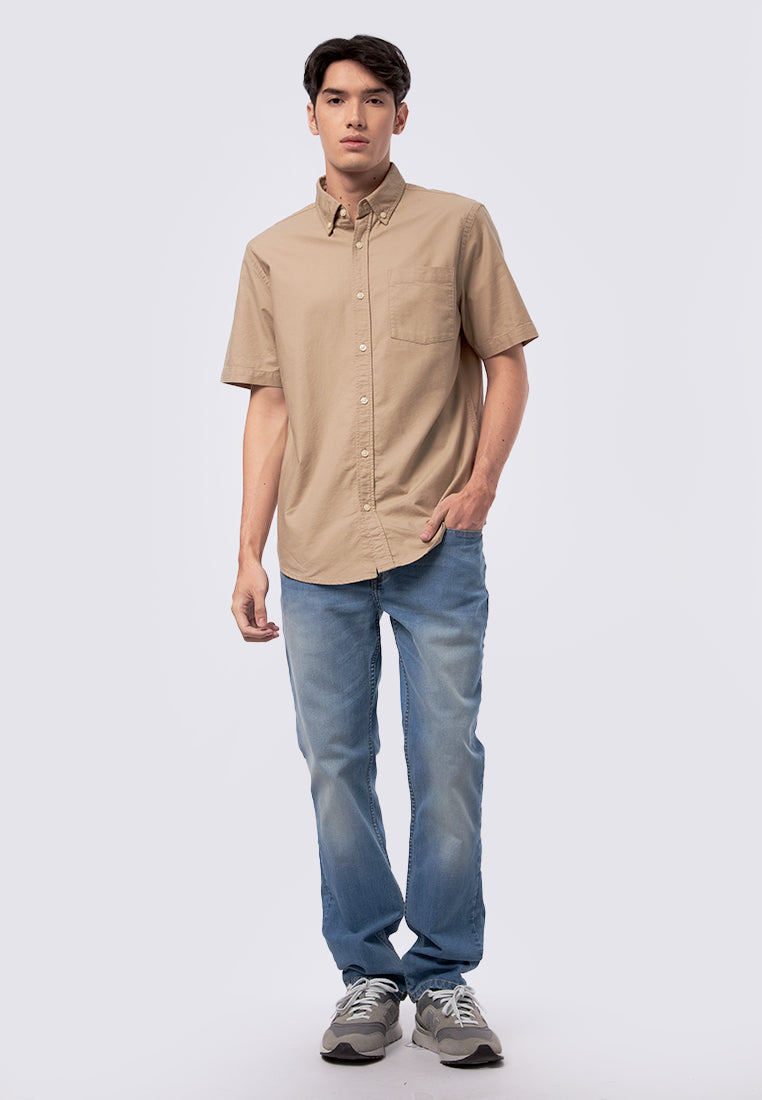 Regular Fit Short Sleeve Oxford Shirt Taupe