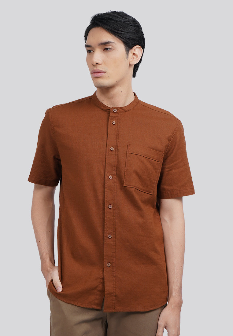 Linen Blend Short Sleeve Koko Shirt Brown