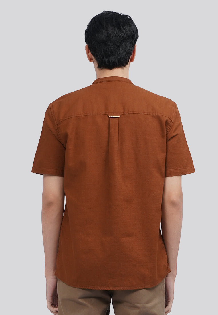 Linen Blend Short Sleeve Koko Shirt Brown