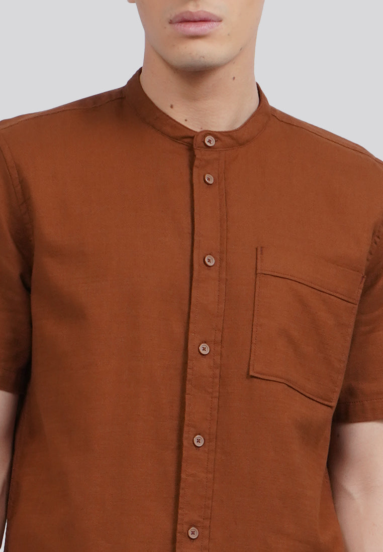 Linen Blend Short Sleeve Koko Shirt Brown
