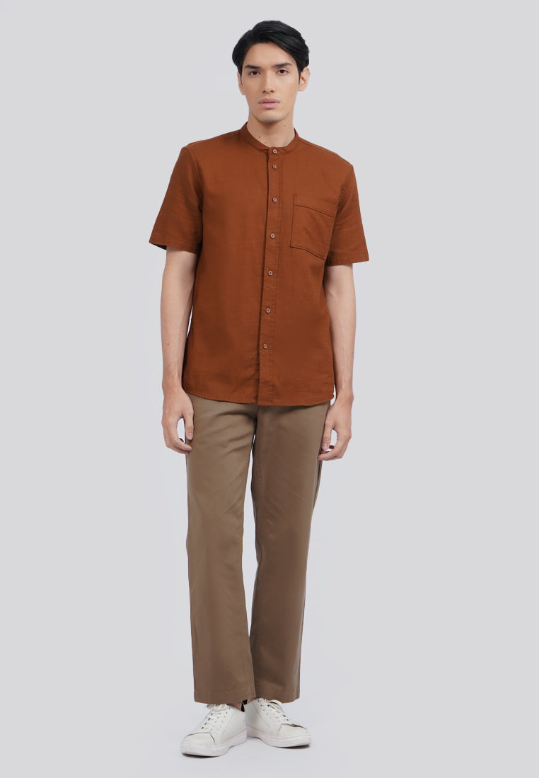 Linen Blend Short Sleeve Koko Shirt Brown