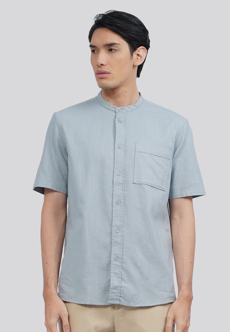 Linen Blend Short Sleeve Koko Shirt Blue