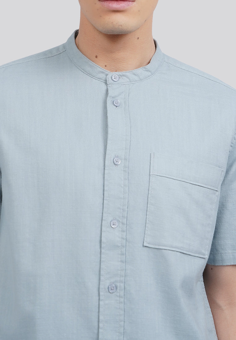 Linen Blend Short Sleeve Koko Shirt Blue