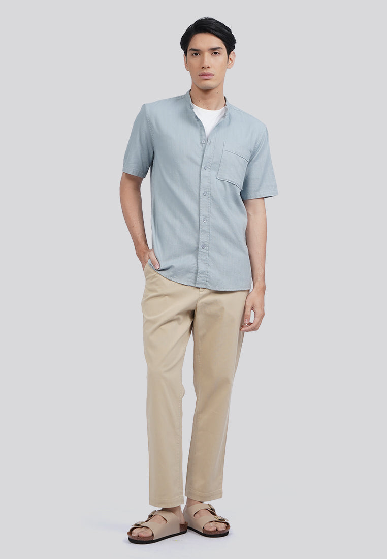 Linen Blend Short Sleeve Koko Shirt Blue