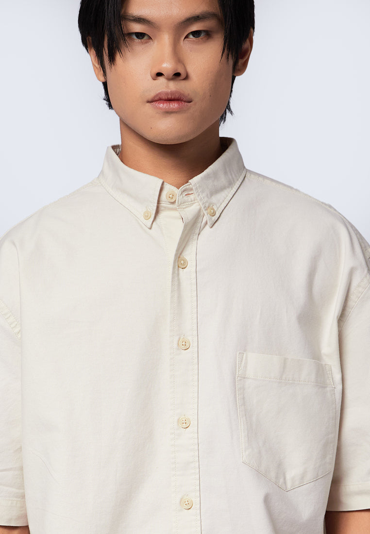 Relaxed Fit Short Sleeve Oxford Shirt Beige