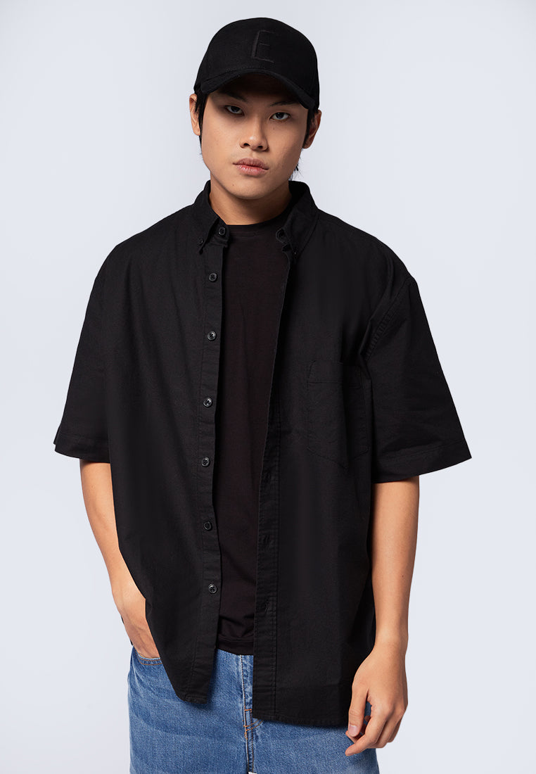Relaxed Fit Short Sleeve Oxford Shirt Black