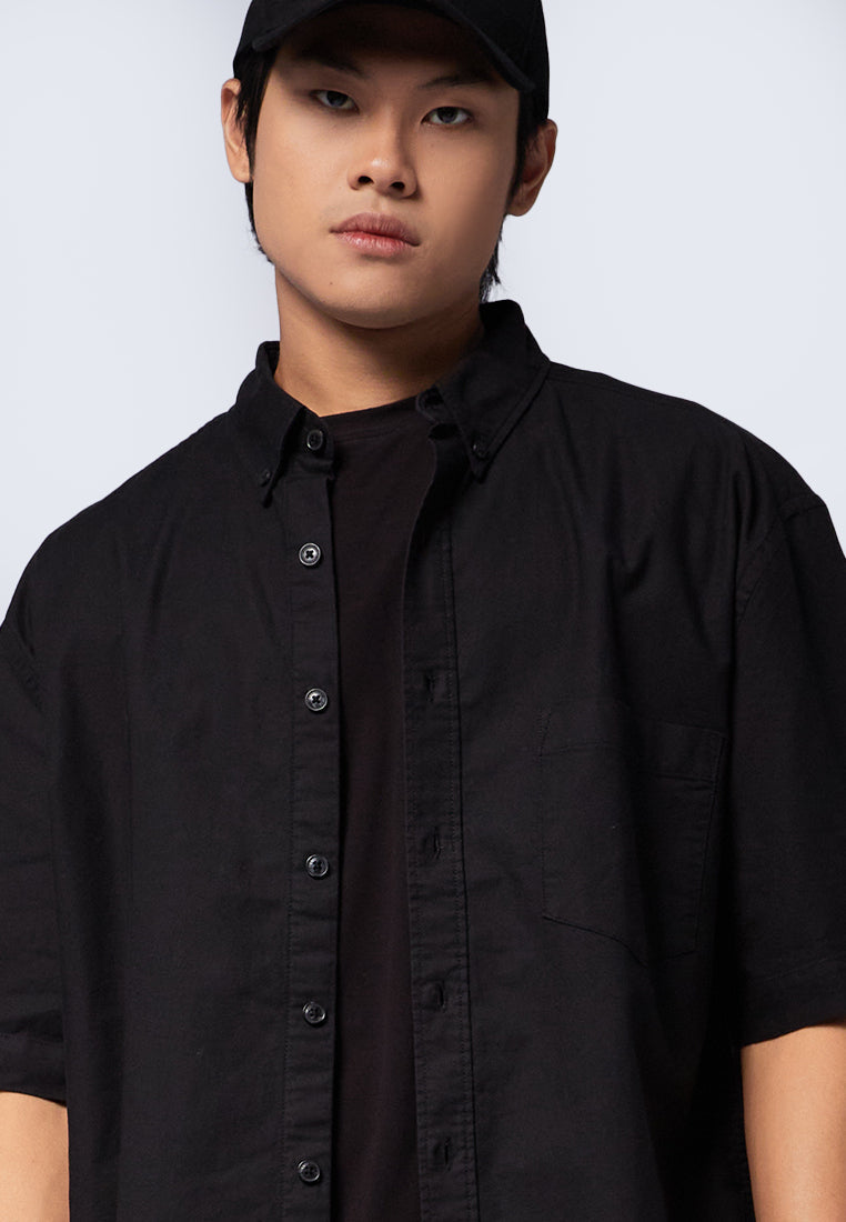 Relaxed Fit Short Sleeve Oxford Shirt Black