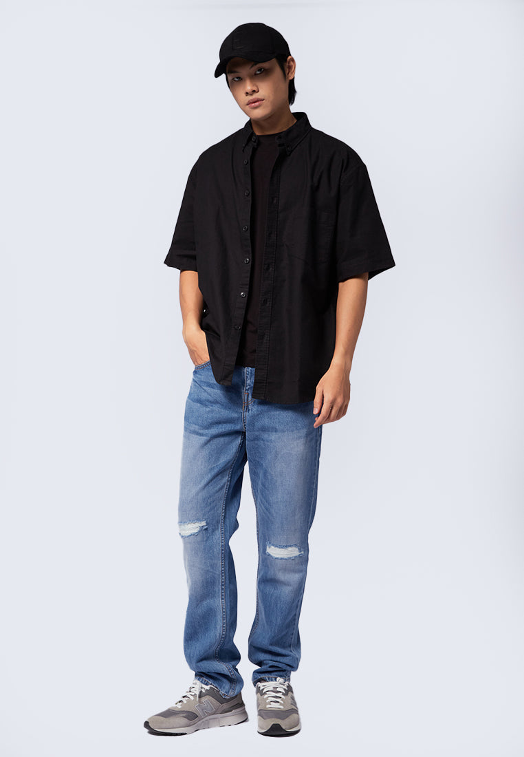 Relaxed Fit Short Sleeve Oxford Shirt Black