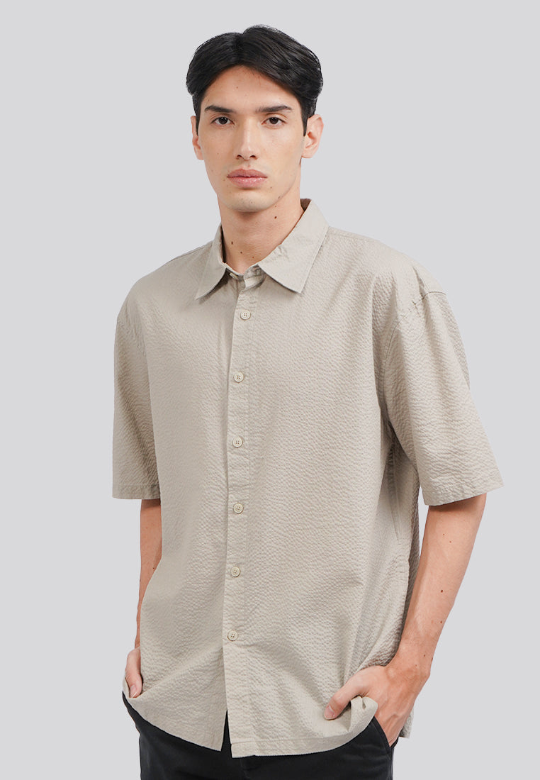 Seersucker Short Sleeve Shirt Grey