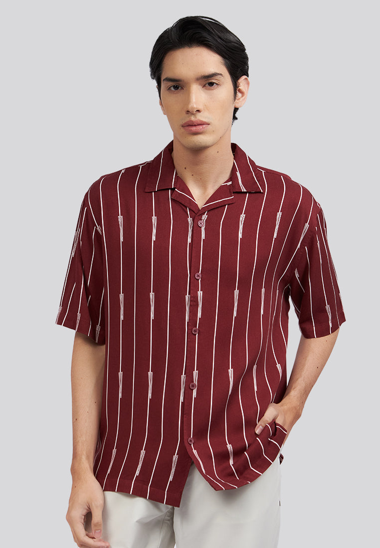 Short Sleeve Stripes Resort Shirt Rust