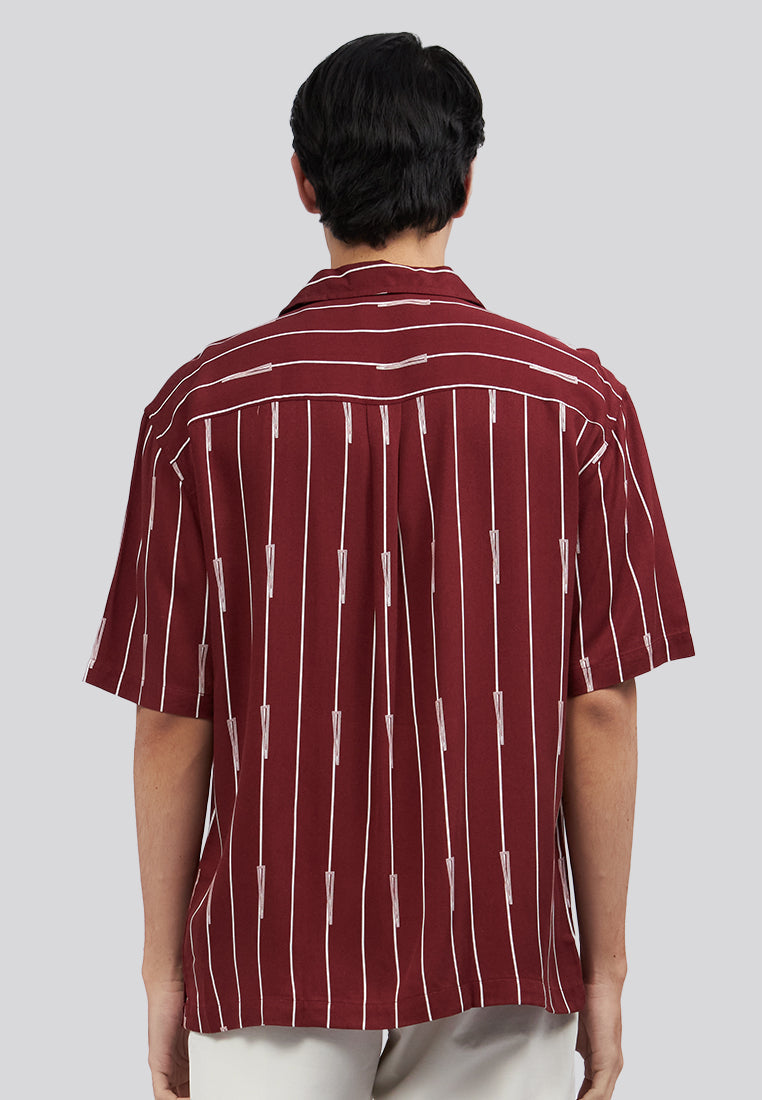 Short Sleeve Stripes Resort Shirt Rust