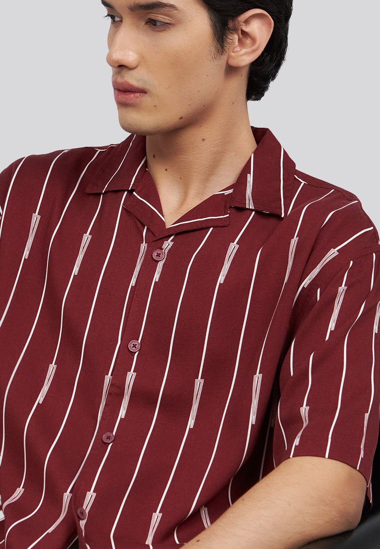 Short Sleeve Stripes Resort Shirt Rust