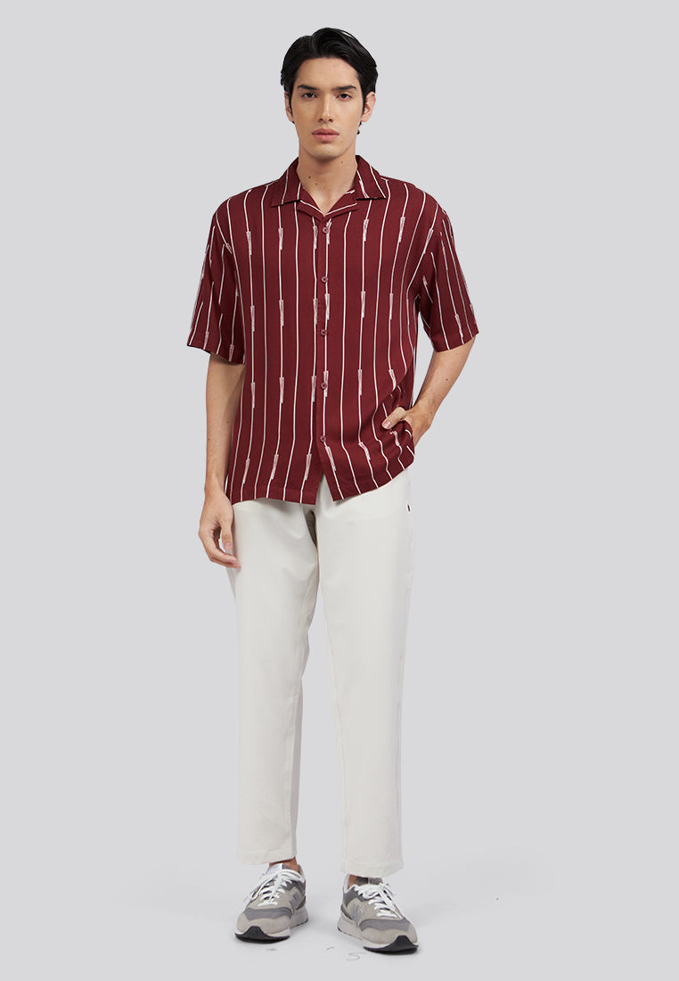Short Sleeve Stripes Resort Shirt Rust