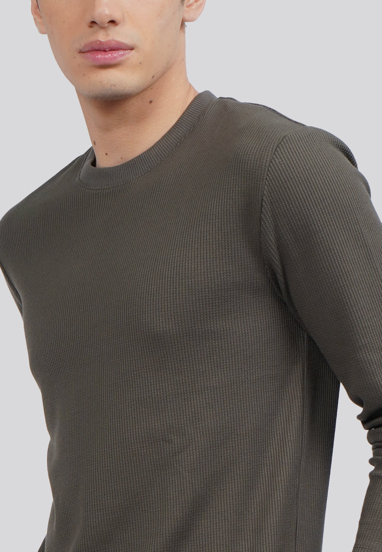Slim Fit Long Sleeve Waffle T-Shirt