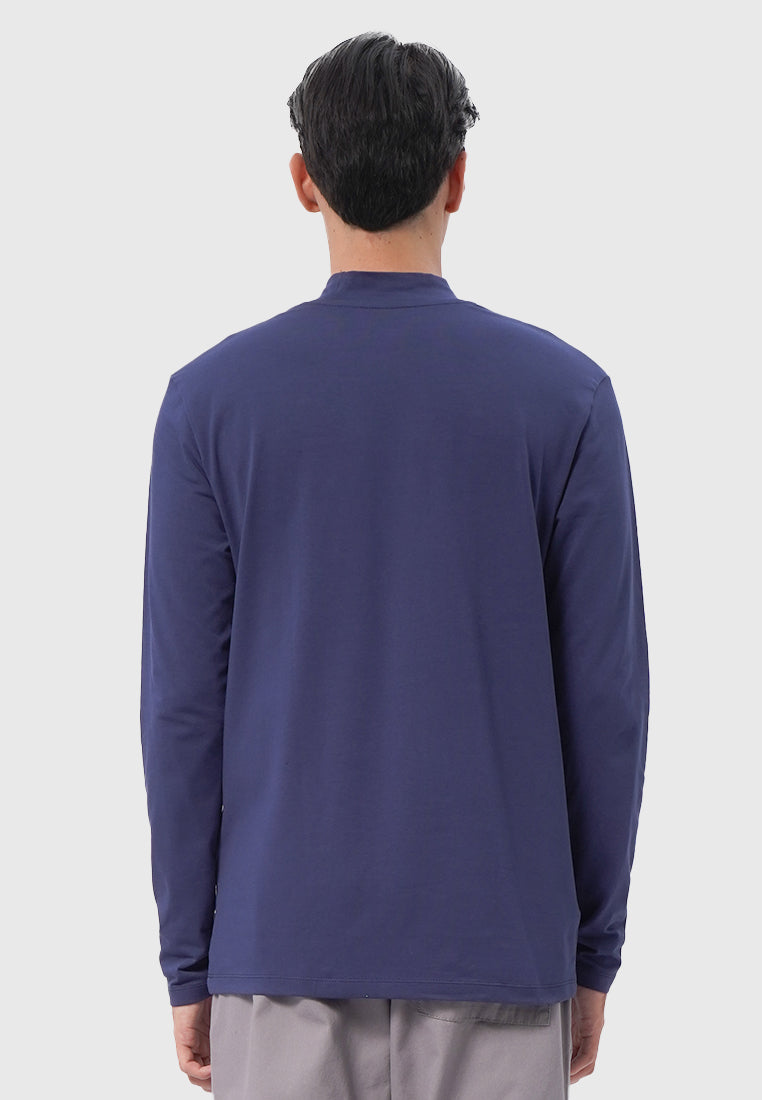High Neck Long Sleeve T-Shirt Navy