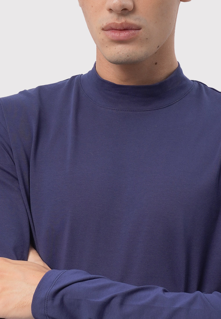 High Neck Long Sleeve T-Shirt Navy