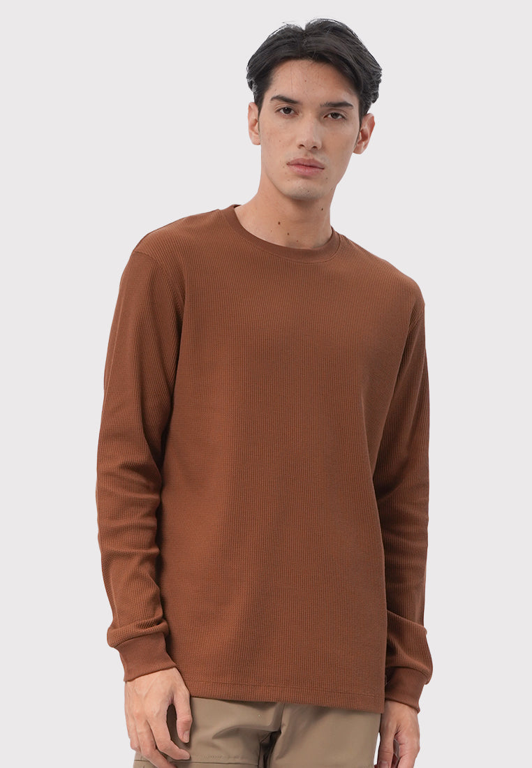 Long Sleeve Waffle T-Shirt Brown