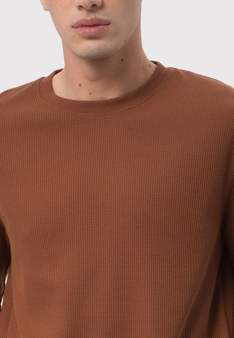 Long Sleeve Waffle T-Shirt Brown