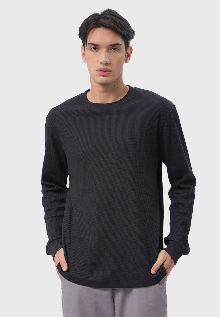 Long Sleeve Waffle T-Shirt Black