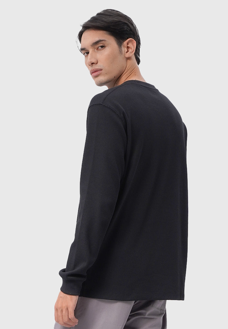 Long Sleeve Waffle T-Shirt Black
