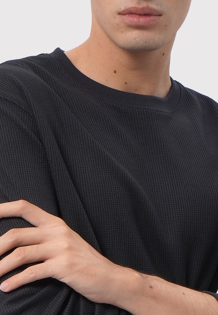 Long Sleeve Waffle T-Shirt Black
