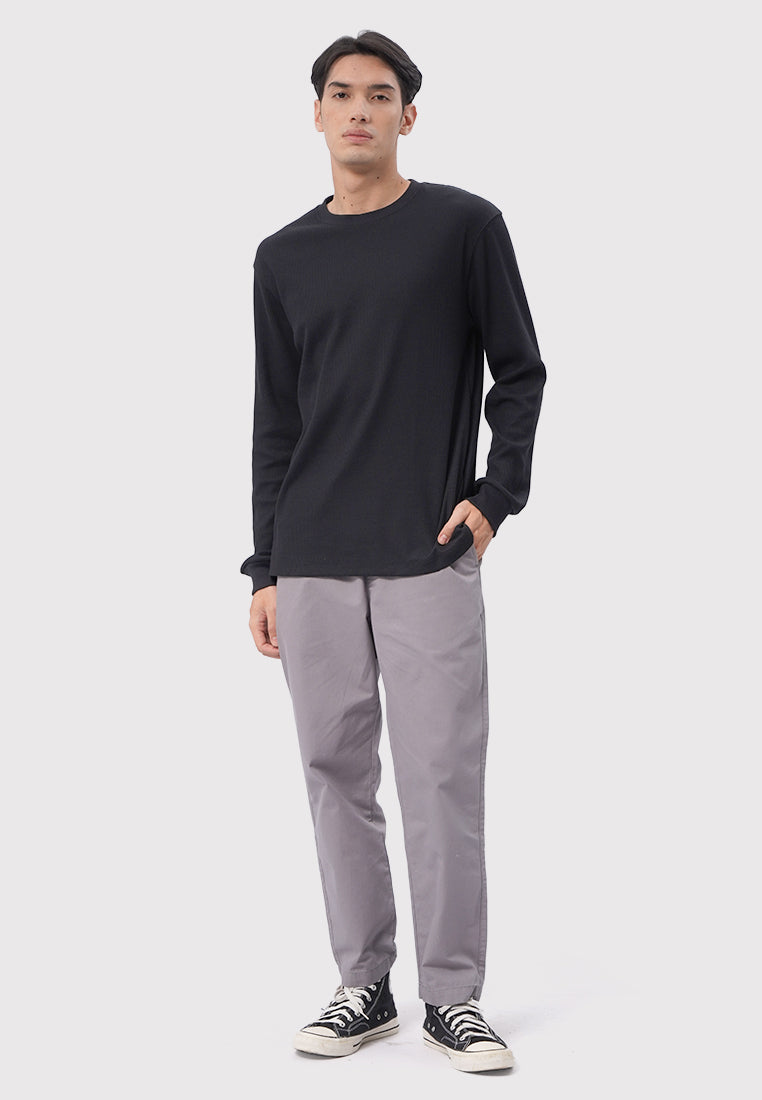 Long Sleeve Waffle T-Shirt Black