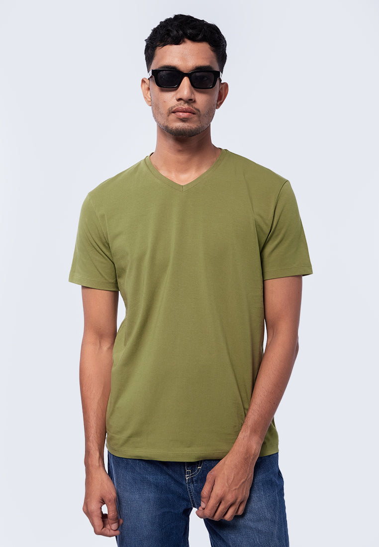Basic V-Neck Cotton T-Shirt Dark Green