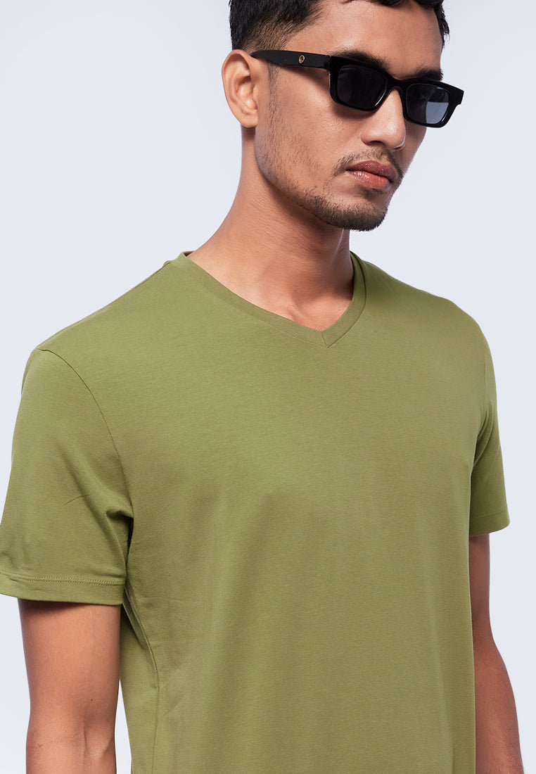 Basic V-Neck Cotton T-Shirt Dark Green