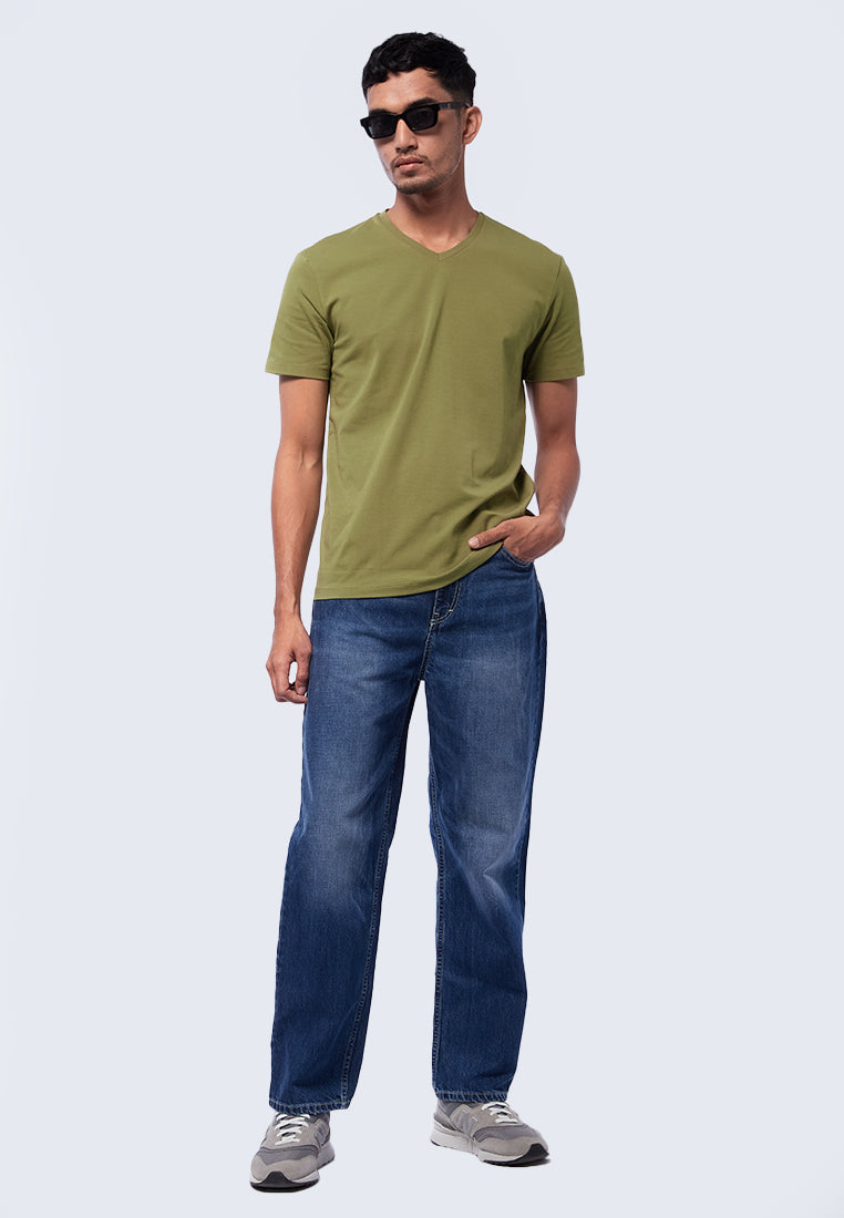 Basic V-Neck Cotton T-Shirt Dark Green