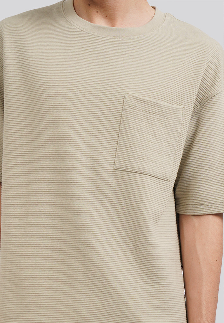 Short Sleeve Stripe T-Shirt with Pocket Grey