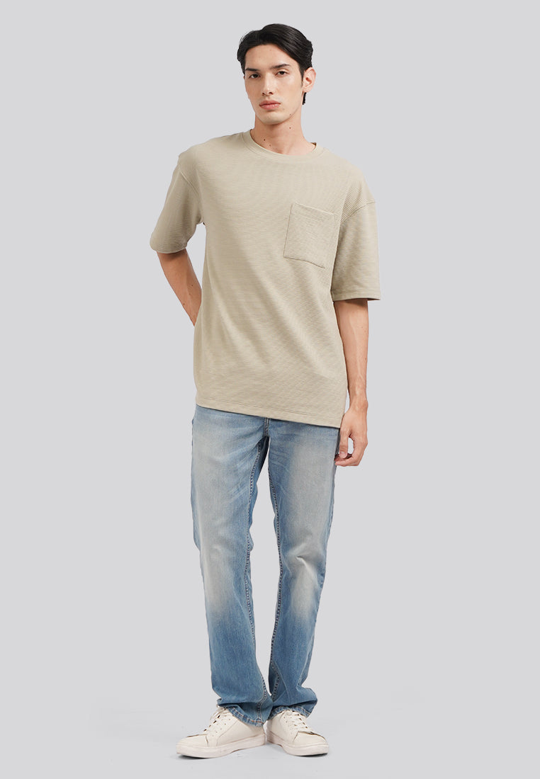 Short Sleeve Stripe T-Shirt with Pocket Grey