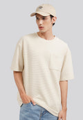 Short Sleeve Stripe T-Shirt with Pocket Ecru