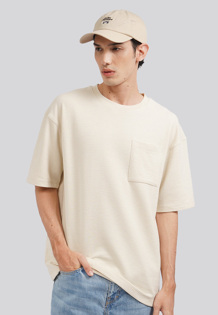 Short Sleeve Stripe T-Shirt with Pocket Ecru