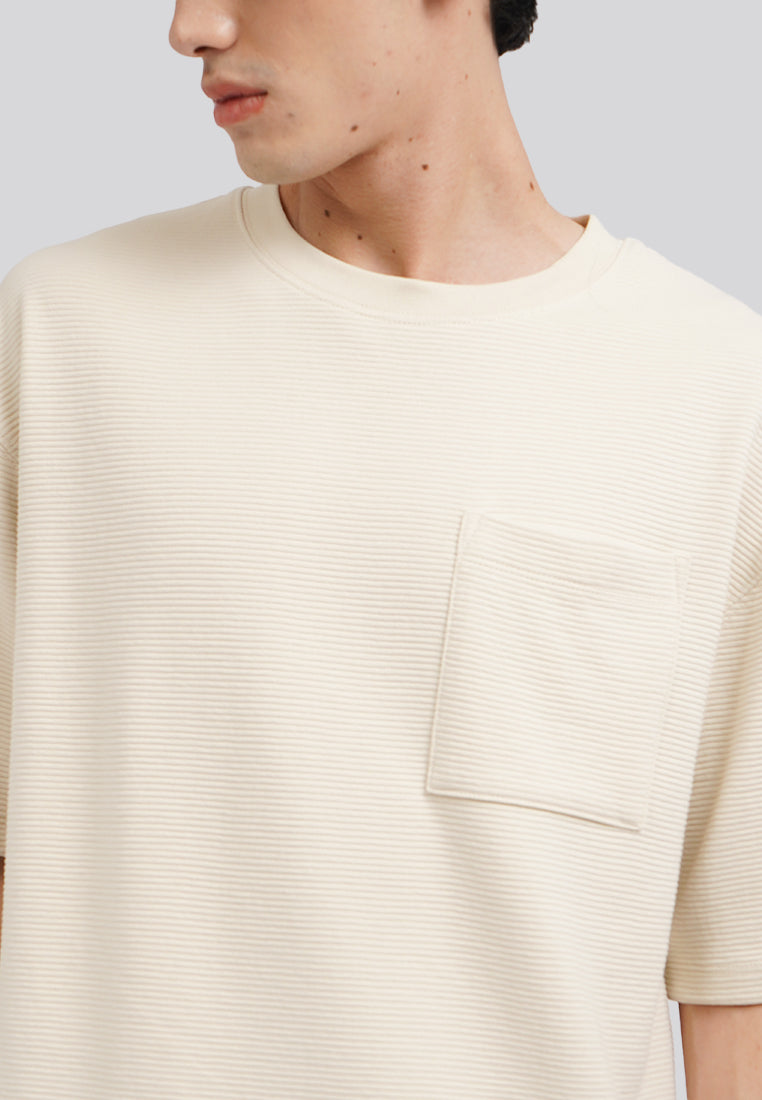 Short Sleeve Stripe T-Shirt with Pocket Ecru