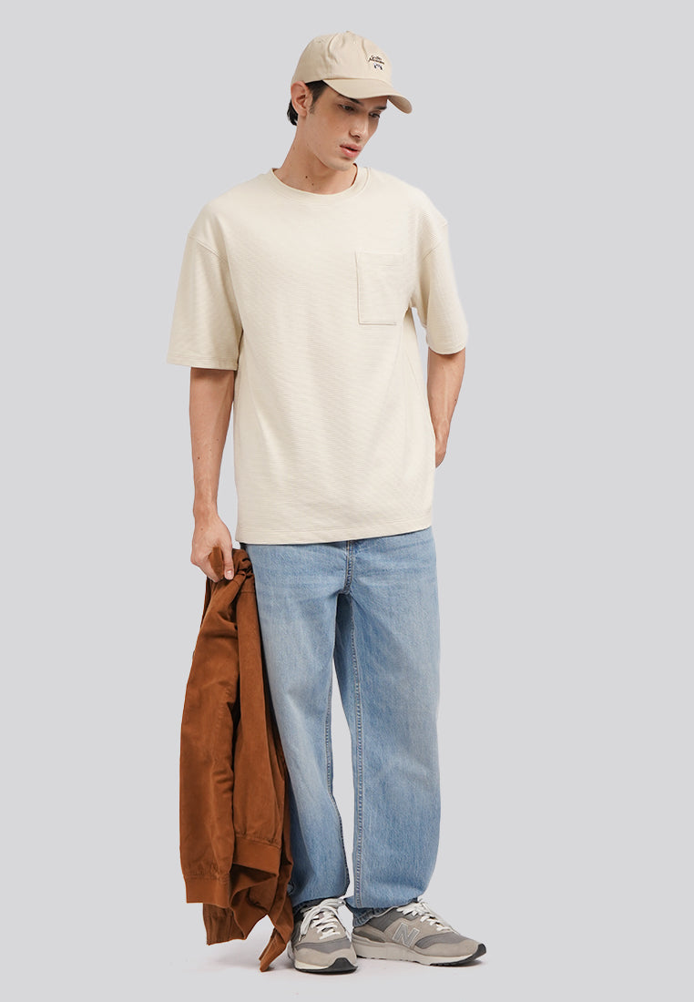 Short Sleeve Stripe T-Shirt with Pocket Ecru