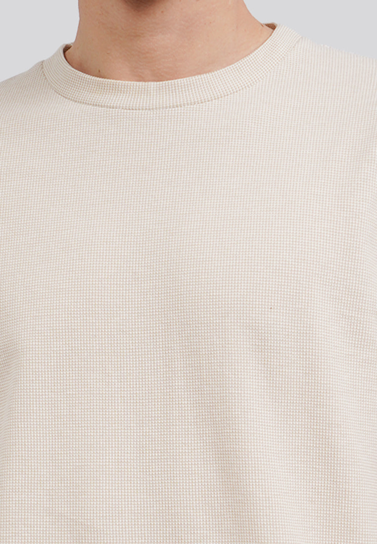 Check Textured Short Sleeve T-Shirt Beige