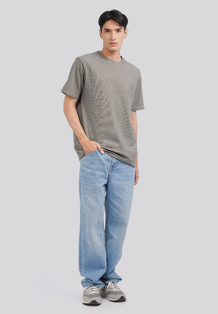 Check Textured Short Sleeve T-Shirt Black