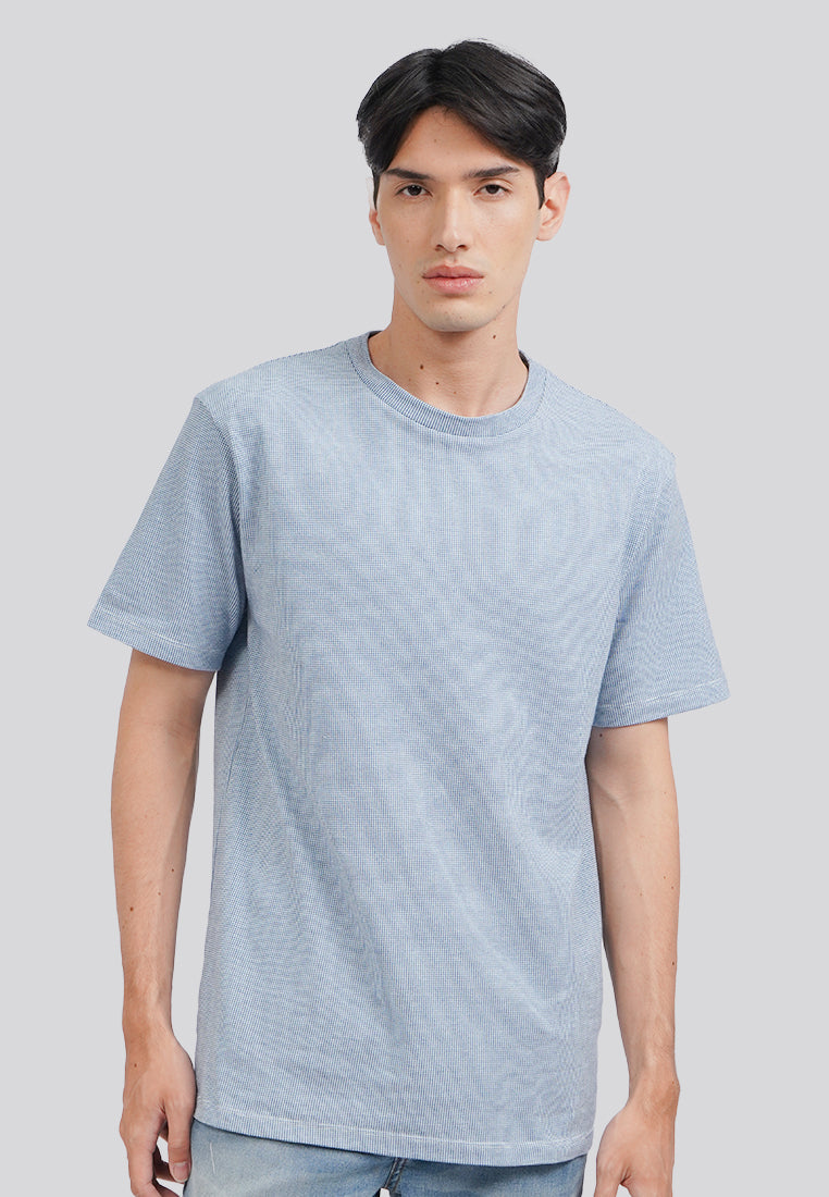 Check Textured Short Sleeve T-Shirt Blue
