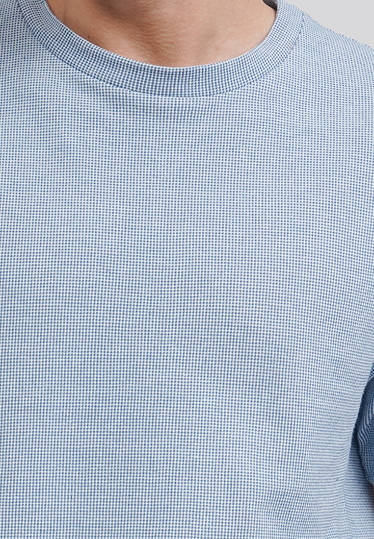 Check Textured Short Sleeve T-Shirt Blue