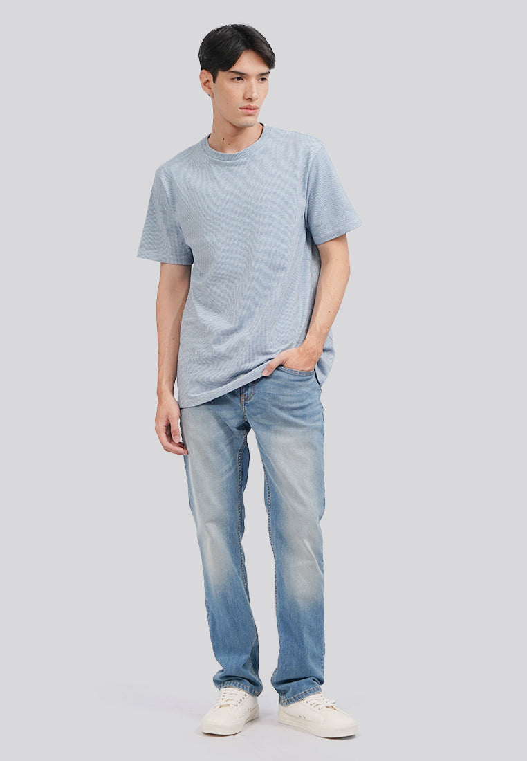 Check Textured Short Sleeve T-Shirt Blue