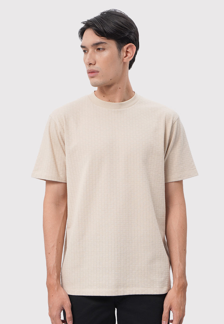 Short Sleeve Textured T-Shirt Beige