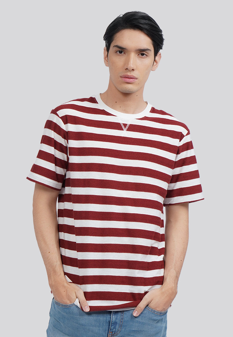 Short Sleeve Textured Stripe T-Shirt Rust